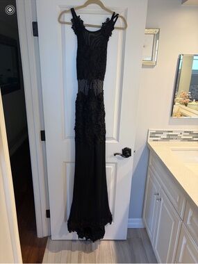 Black Lace Appliqué Sheer Dress